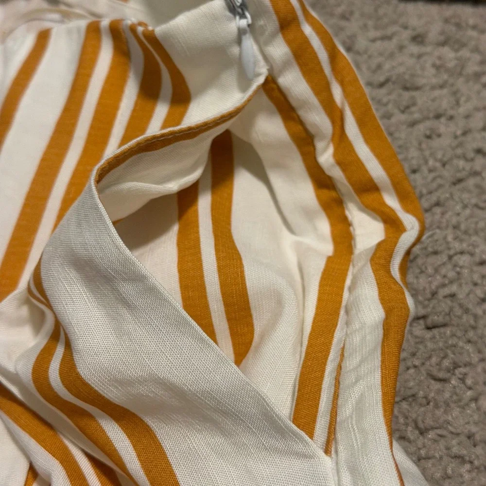 Sancia Emele Pant Maryel Stripe‎ Ochre White Linen Ruffle Wide Leg Women M NWT